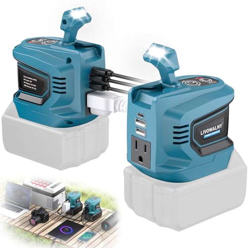 2 Packs Power Inverter Compatible with Makita 18V, 200W Battery Inverter 18V to 110V Portable Power Adapter Charger Adapter Power Station Power Supply with 2 USB & 1 Type-C & 1 AC Outlet(No Battery)