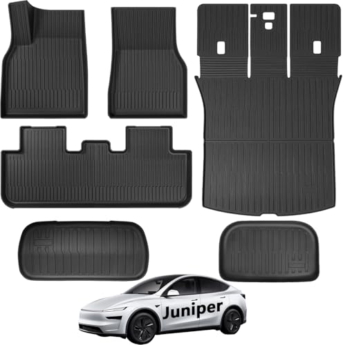 Maysoo Floor Mats for 2025 2026 New Tesla Model Y Juniper Floor Mats 7 Piece Set | All Weather TPE Custom Fit Floor Mat | Integrated backrest Luggage mat & Front Rear Cargo Liner Inner Accessories