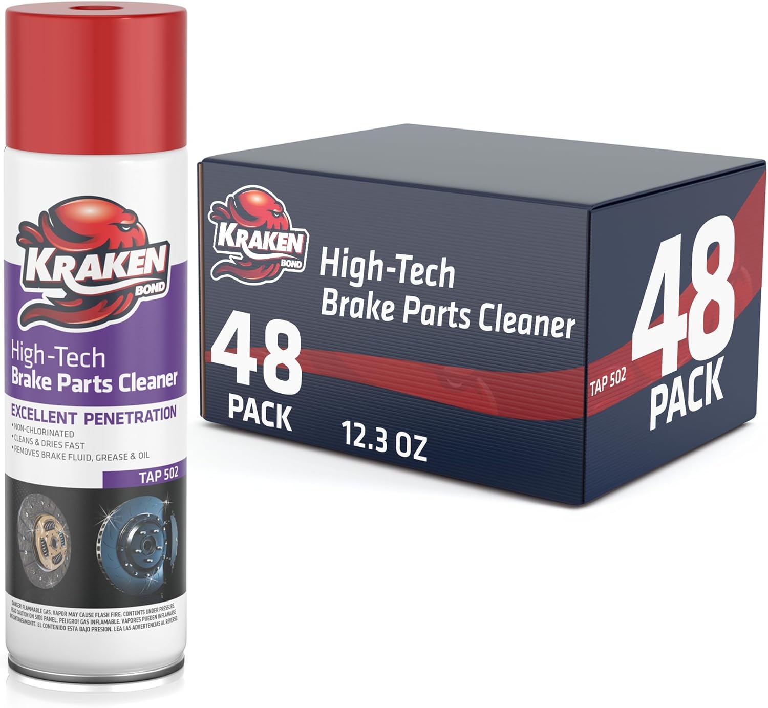 KRAKEN BOND Non-Chlorinated Brake Parts Cleaner Spray, Instant Removal, Fast Drying, 12.3fl oz - 48 pack