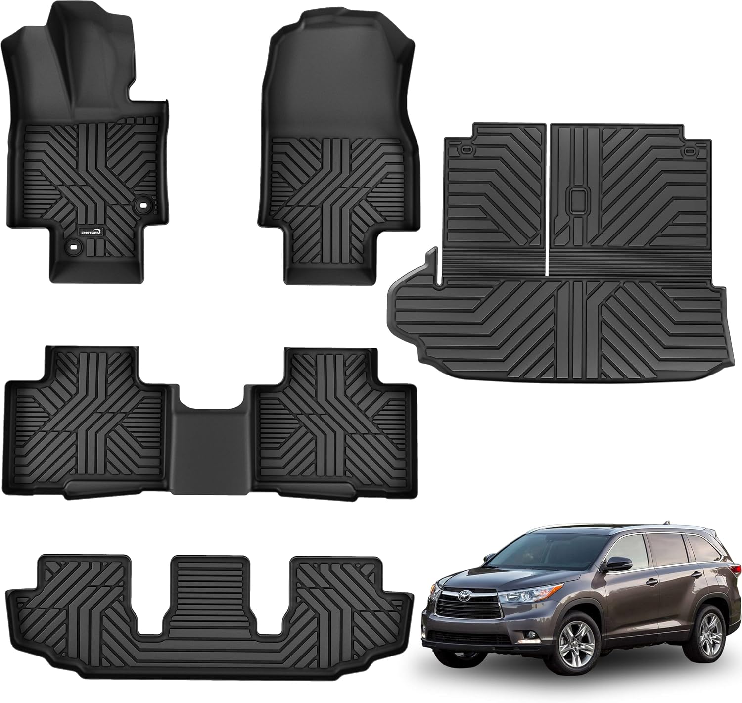 Floor Mats for Toyota Highlander 2020-2025 (7-Seats), Custom Fit All-Weather TPE Floor Liners, Front & 2nd & 3rd Row & Cargo Liner for Highlander Car Accessories
